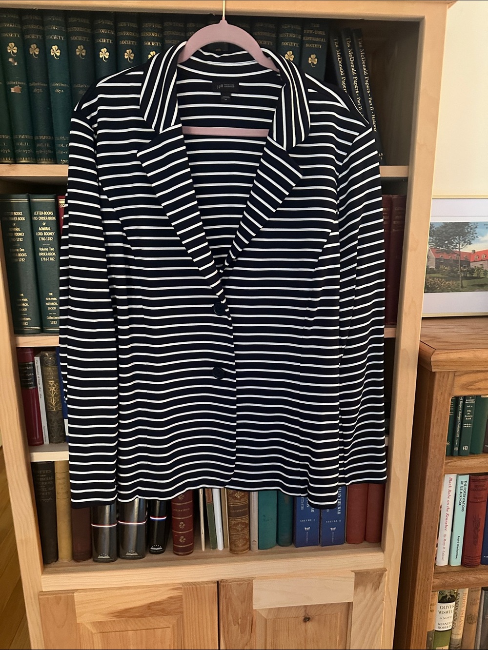 J. Jill Black and White Striped Button-Down Blazer